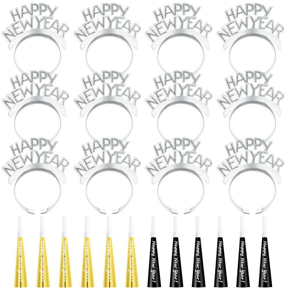 8585 24 Pcs 2026 New Year Party Supplies Happy New Year Headband Horn